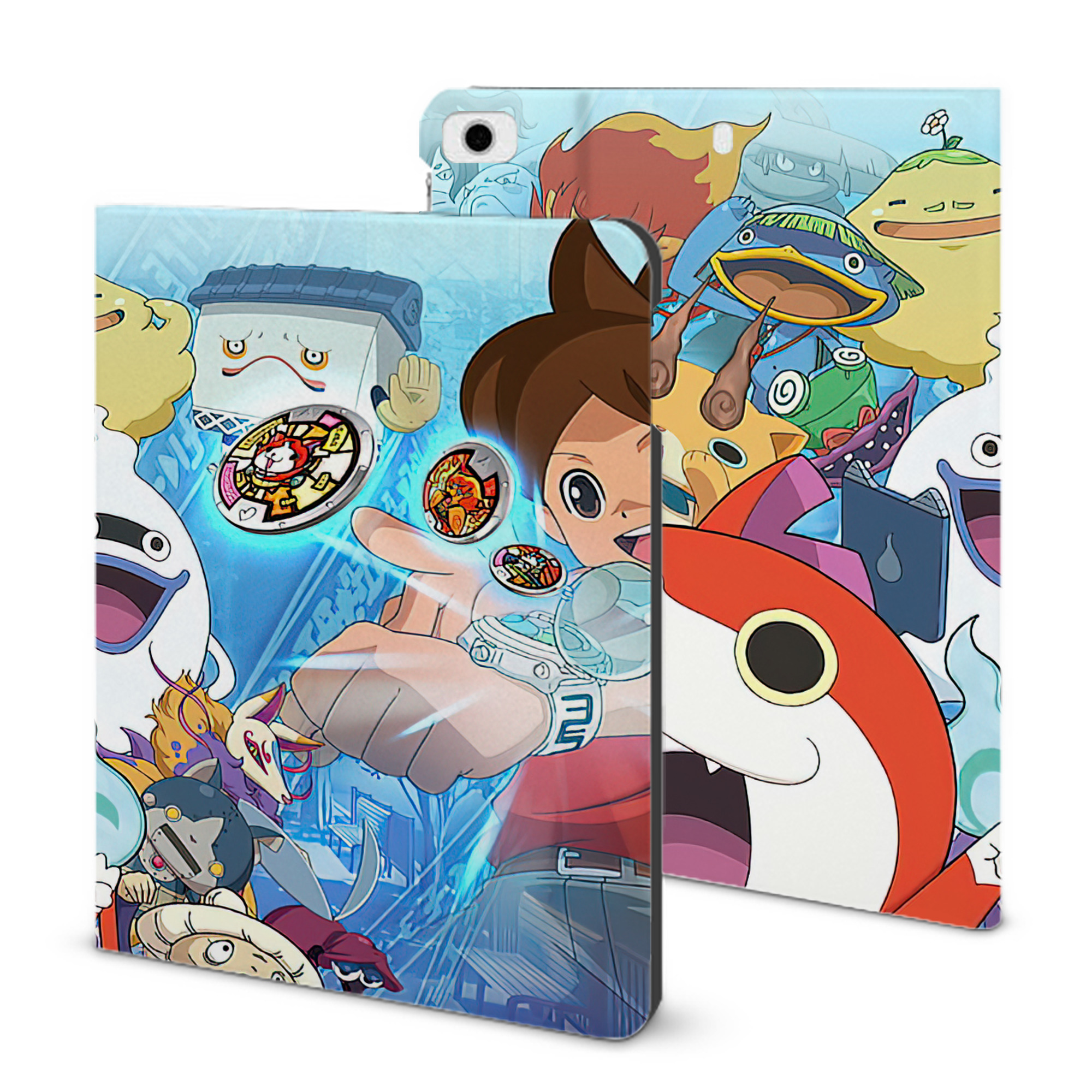 （画像用） 妖怪ウォッチ Yo-kai Watch IPad ケース ブック型 PUレザー TPU 耐衝撃 軽量 薄型 ペン収納なし 全面保護 IPad 各モデル対応